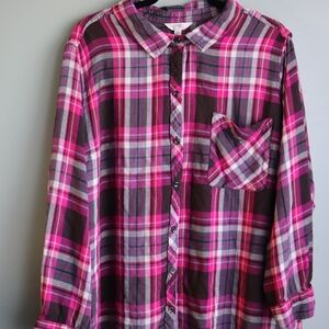 Terra & Sky Pink and Gray Plaid Shirt